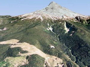 This GoogleEarth rendering shows the appalling proximity of the Boundary clear cut to Mount Hood's most pristine backcountry