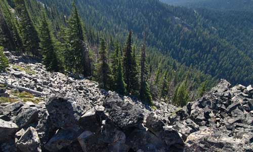 Looking down the steep slopes of Lookout Mountain from the vision quest pit