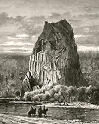 Nineteenth-century engraving of an early Beacon Rock scene