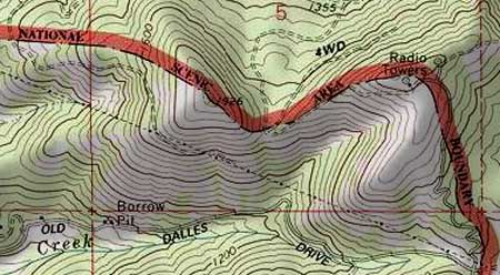 This map shows how the scenic area boundary excluded the unique, open slopes of Hood River Mountain shown in the previous photo.