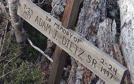 The rustic Adam J. Dietz Sr. Memorial on Tamarack Rock