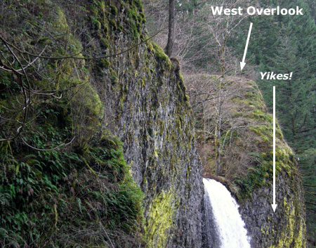 The west overlook and falls brink from the east side