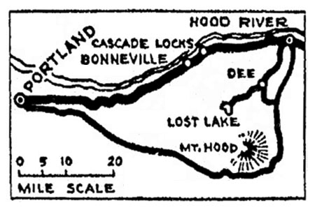 Lost Lake is prominent on this 1920s map of the Mount Hood Loop (Source: The Oregonian)