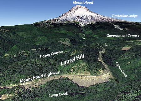 Google Earth perspective on the US26 Laurel Hill Grade