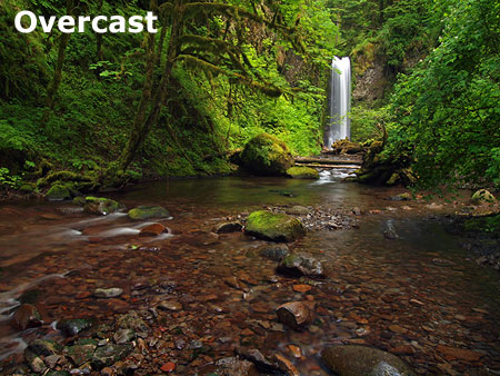 The same scene with overcast conditions a few minutes later, with much less contrast and much better color saturation