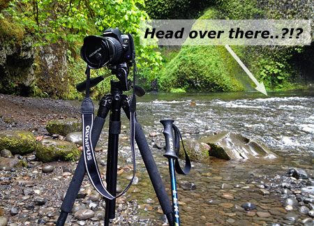 During periods of heavy runoff, much of the beach below Punch Bowl Falls is underwater, and it's not safe to wade into the creek -- save it for another day!