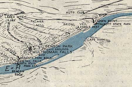 Angels Rest was one of the scenic highlights along this 1938 Auto Club guide to the Historic Columbia River Highway.