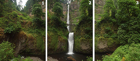 Three photos came together for the Multnomah Falls image