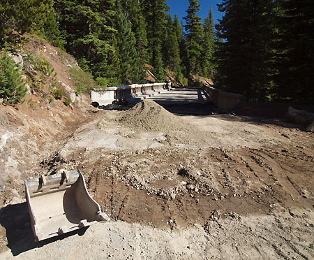 Major drainage work is underway as part of reconstructing the west bridge abutment