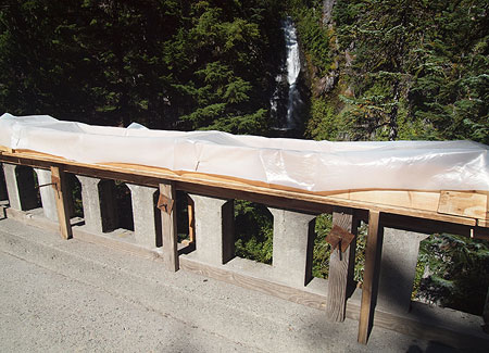 The forms for the new caps are secured from below with screw clamps