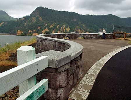 Recently completed stonework and traditional wood guardrails at the refurbished Mitchell Point Overlook
