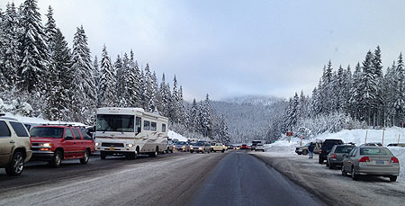 The winter weekend crush of skiers is nothing new on Mount Hood