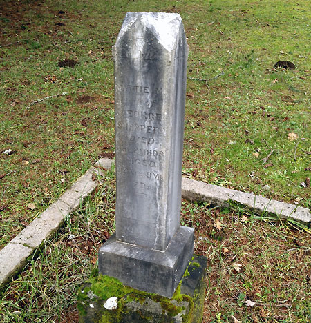Mattie Shepperd's grave marker at the Bridal Veil Cemetery