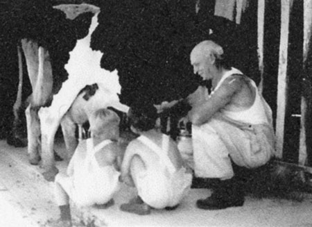 George G. Shepperd and a couple of young helpers on the Shepperd Farm in the 1940s (Photo courtesy Rosemary Guttridge)