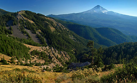 Mount Hood rises above Shellrock Mountain and Badlands Basin