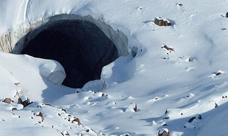 Look closely, and you can see Eric and Brent's boot prints in the snow near the Snow Dragon cave