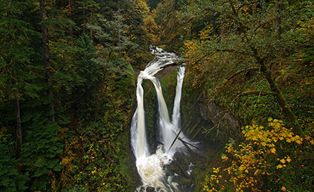 November features a swollen Triple Falls on Oneonta Creek
