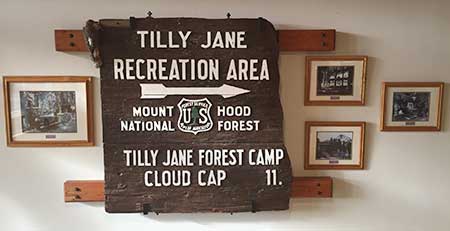 Historic Tilly Jane sign anchoring the history displays