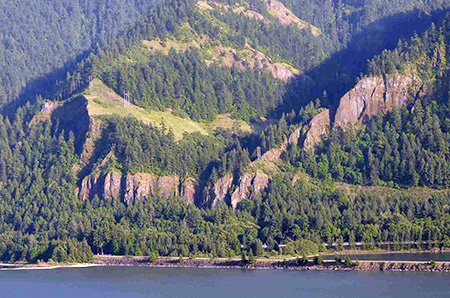 Warren Creek canyon (and falls) from across the Columbia