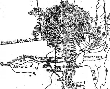 1920s-era map of Mount Hood and the Government Camp area