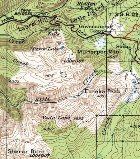 1920s map showing the Sherar Burn extent in the Mirror Lake area