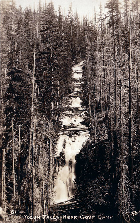 Yocum Falls as it once appeared from the original Mount Hood Loop Highway